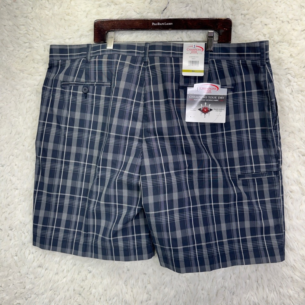 Champions Tour Golf Shorts Sz 44 Navy Plaid Performance Wicking Dadcore Lot of 2 - Picture 3 of 11